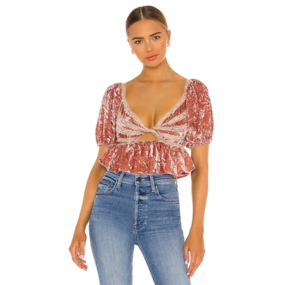 NWT Free People Yours Truly Velvet Peplum Top in Mauve Size XS